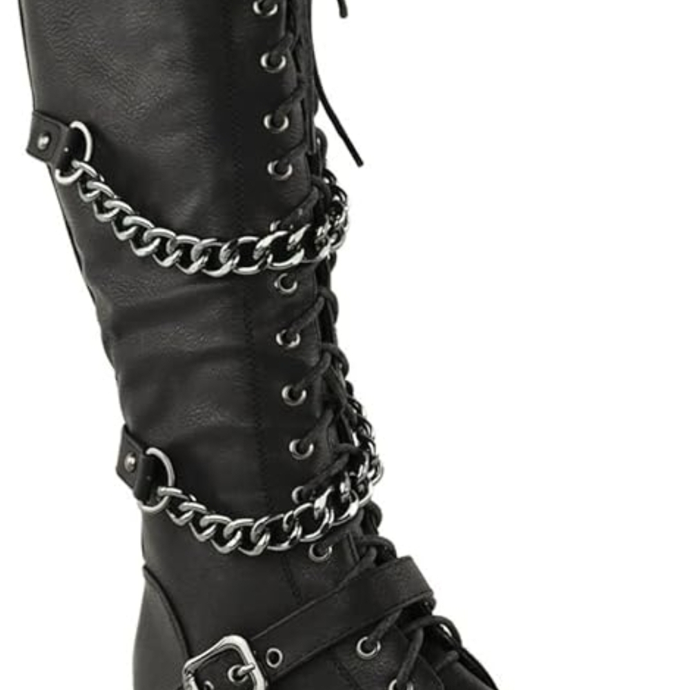 Black Chain-Embellished Women's Boots